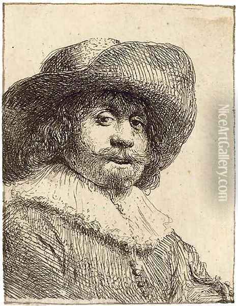 A Man in a broad-brimmed Hat Oil Painting - Rembrandt Van Rijn