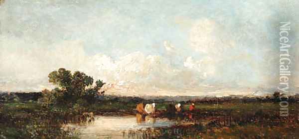 Landscape with washerwomen Oil Painting - Leon Victor Dupre