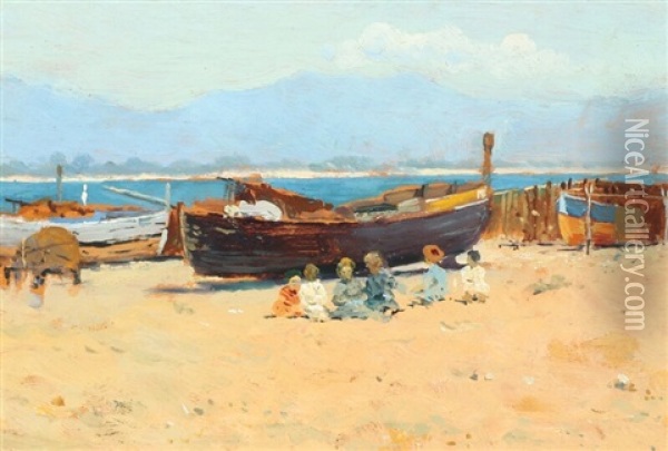 The Beach At Terracina Oil Painting - Bruno Ximenes