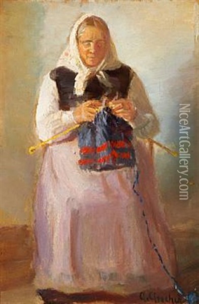 Sorine Moller Knitting, Skagen Oil Painting - Anna Kirstine Ancher