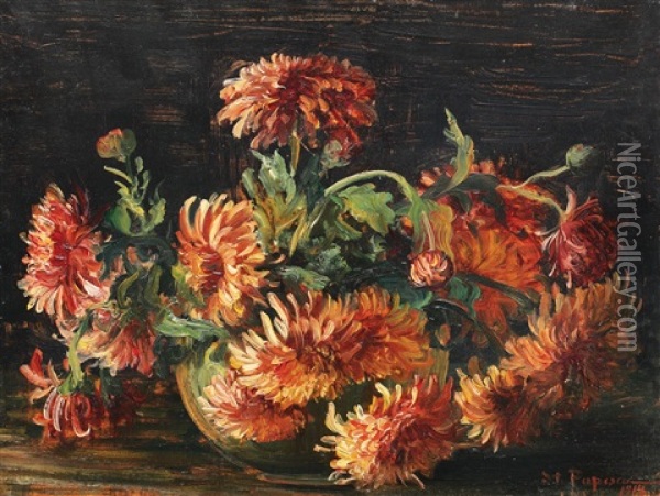 Chrysanthemums Oil Painting - Stefan Popescu