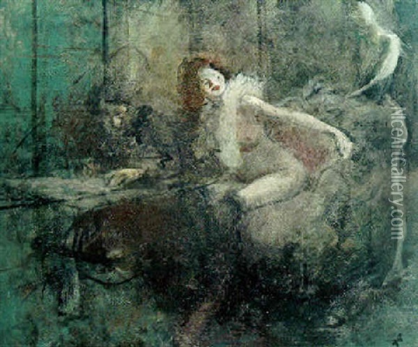 Femme Au Boa Oil Painting - Jean-Louis Forain