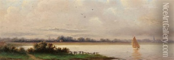 Paysage Au Voilier Sur La Riviere Oil Painting - Everhardus Koster