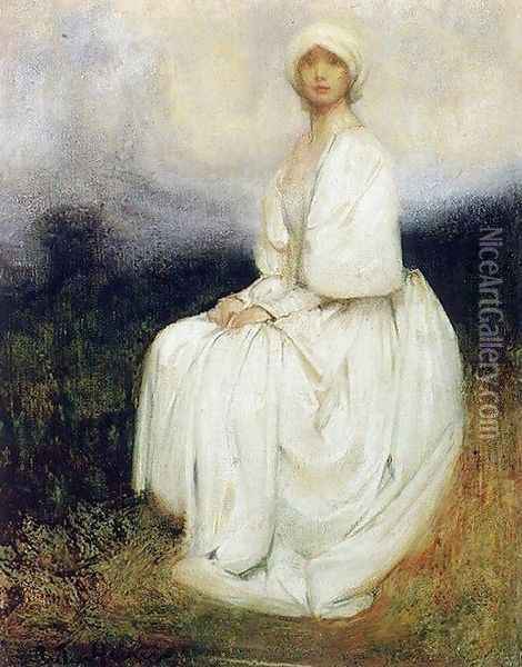 The Girl in White Oil Painting - Arthur Hacker