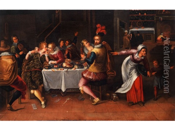 Festmahl Im Interieur Oil Painting - Hieronymus Francken III
