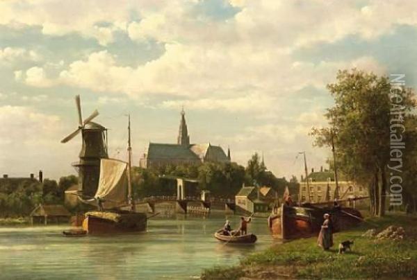 Haarlem With A View Of The Grote Kerk Oil Painting - Johannes Josephus Destree