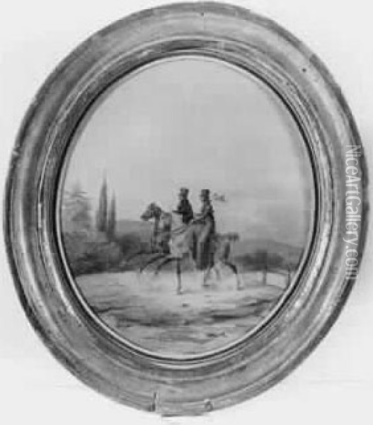 Cavalier Et Amazone Dans Un Paysage Oil Painting - Joseph-Louis Hippolyte Bellange