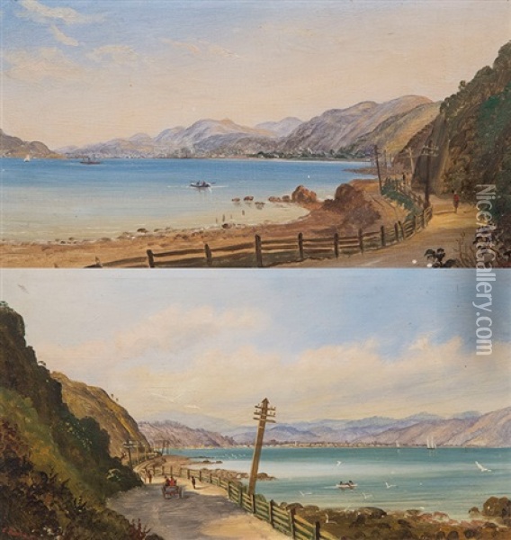 Views Of Wellington Harbour From The Hutt Road ( 2 Works) Oil Painting - Charles Blomfield