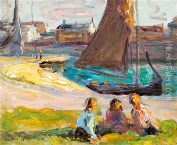 In De Haven Van Douarnenez, Bretagne Oil Painting - Moricz Goth