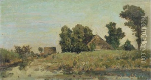 Zomermorgen: A Polder Landscape Near Kortenhoef In Summer Oil Painting - Paul Joseph Constantin Gabriel