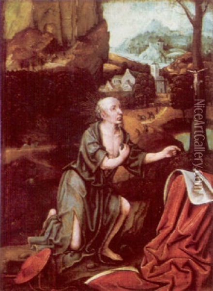 Saint Jerome In A Landscape Oil Painting - Lucas Gassel