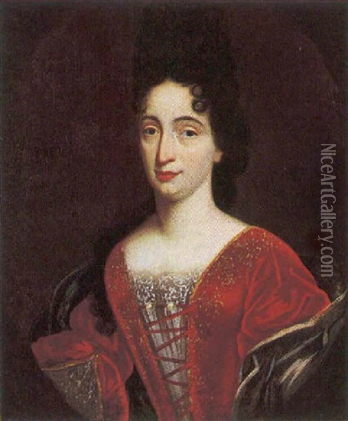 Ritratto Di Donna In Abito Rosso Oil Painting - Pierre Mignard the Elder