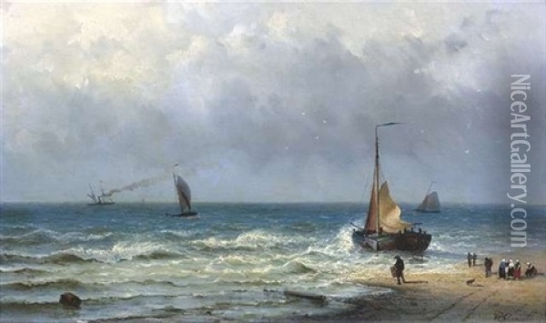 Meereskuste Mit Fischerbooten Oil Painting - Willem Gruyter The Younger