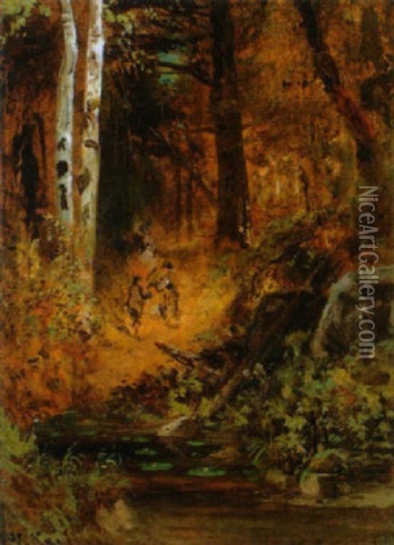 Zwei Jager Im Herbstlichen Wald Oil Painting - William Keith