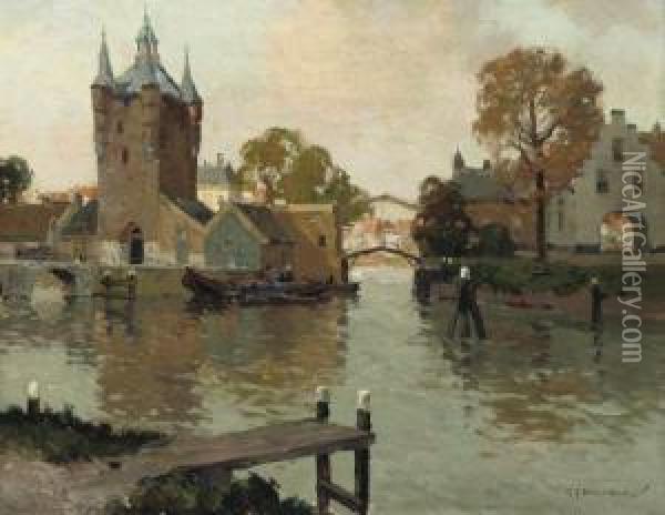The Zuidhavenpoort And The Noordhavenpoort, Zierikzee Oil Painting - Gerardus Johannes Delfgaauw