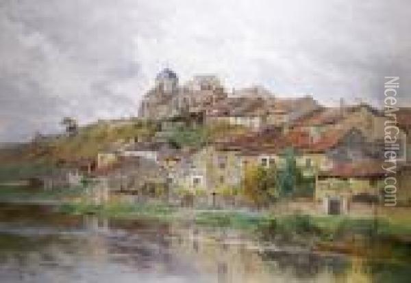 Village En Bord De Riviere Oil Painting - Edmond Marie Petitjean