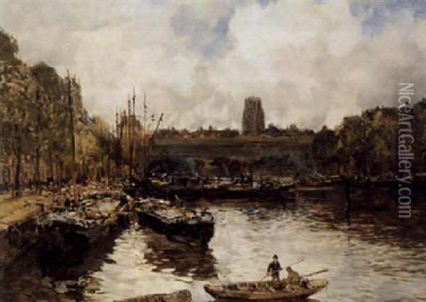 De Leuvehaven Rotterdam, Buig Weder Oil Painting - Johan Hendrik van Mastenbroek