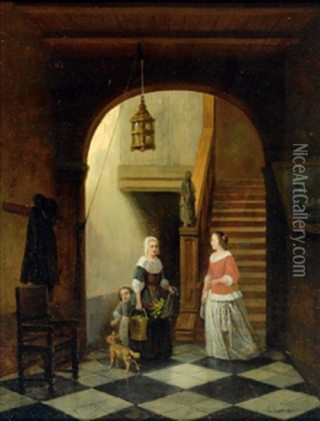Hausliche Szene Oil Painting - Bartholomeus Johannes Van Hove