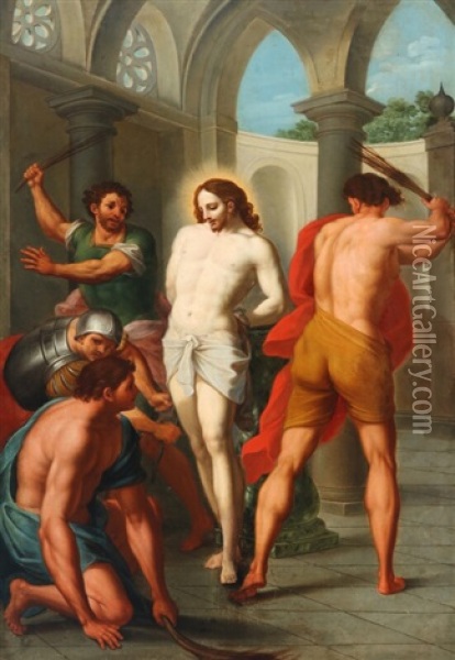 Religious Scene With Christ Being Whipped Oil Painting - Januarius Johann Rasso Zick