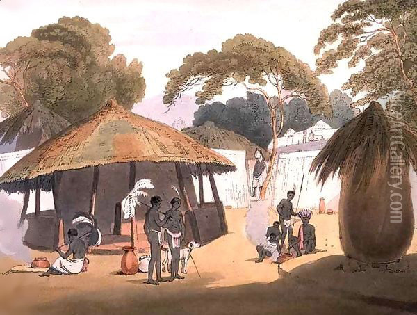 African Village Oil Painting - W. Alexander