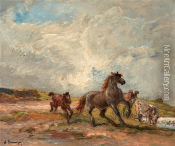 Chevaux Au Pre Oil Painting - Henri Arthur Bonnefoy