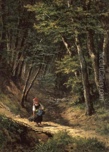 Am Waldweg Oil Painting - Leopold Munsch