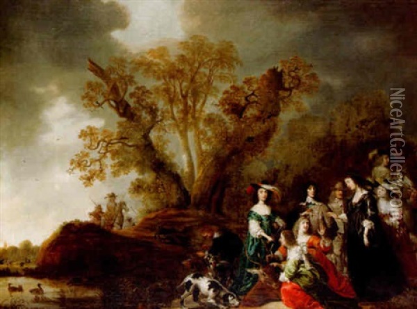 Landskap Med Fornamt Jaktsallskap Oil Painting - Jacob Frans van der Merck