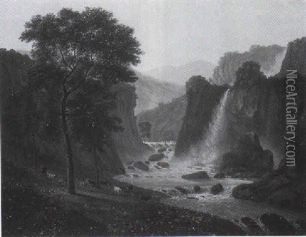 Wasserfall Bei Tivoli Oil Painting - Heinrich Reinhold