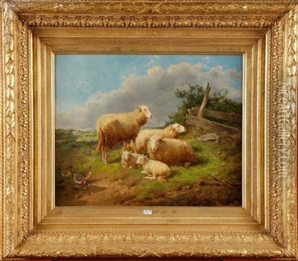 Moutons Au Pre Oil Painting - Joseph Van Severdonck