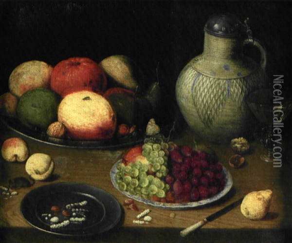 Nature Morte Aux Raisins, Pommes Et Cruche Oil Painting - Georg Flegel