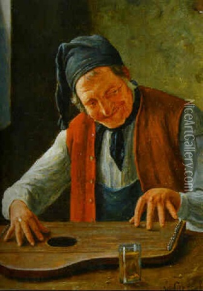 The Zither Player Oil Painting - Wilhelm Giessel