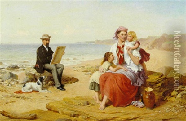 Le Peintre Et Sa Famille Sur La Plage Oil Painting - William Crosby