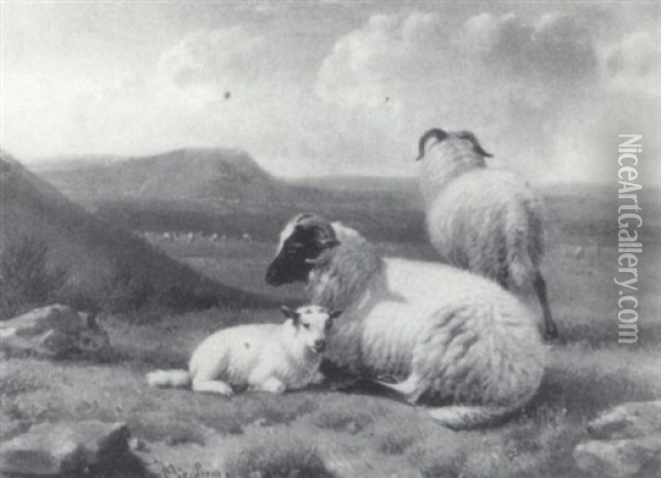 Sheep In An Extensive Landscape Oil Painting - Jacob Van Dieghem