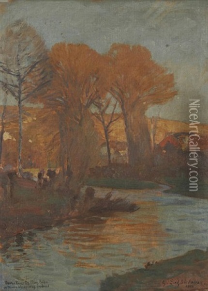 Die Enz Bei Besigheim Oil Painting - Gustav Schoenleber