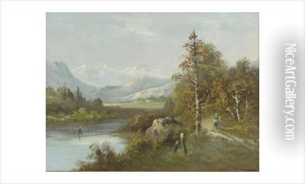 Paysage De Montagne Au Personnage Oil Painting - Carel Adolph Lion Cachet