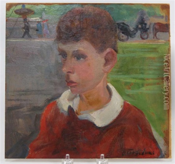 Portrait Of Boy, Central Park, Ny Oil Painting - George Benjamin Luks