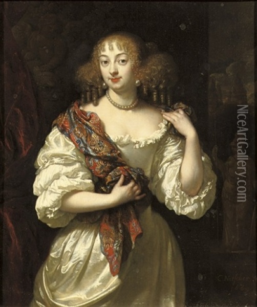 Portrait Of A Lady (barbara Villiers, Duchess Of Cleveland?) Oil Painting - Caspar Netscher
