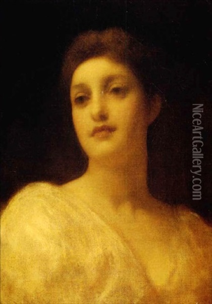 The Head Of A Girl Oil Painting - Lord Frederic Leighton