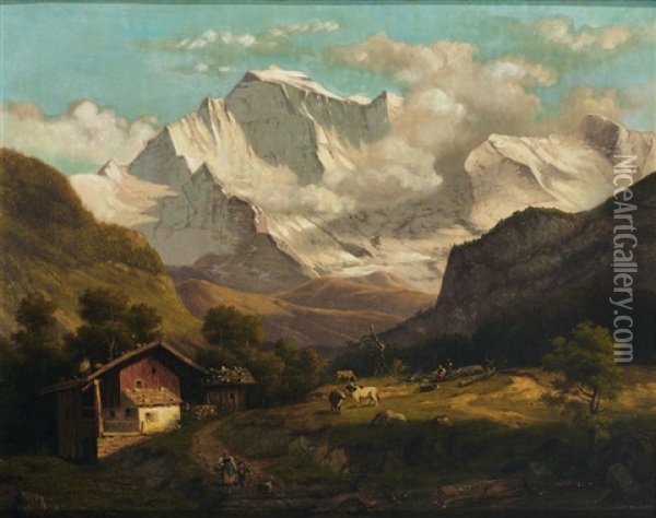Prachtvolle Sommerliche Hochalpenlandschaft Oil Painting - Heinrich Franz Gaudenz von Rustige