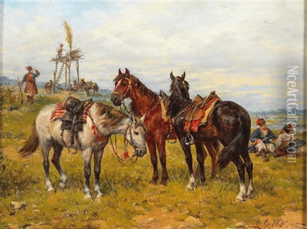 Cossacks Resting Oil Painting - Ludwig Gedlek