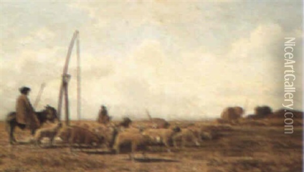 A Shepherd Minding His Flock Oil Painting - Gustav Ranzoni
