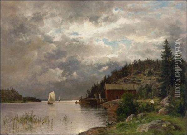 Ilta Baronsalmessa - Afton I Barosund Oil Painting - Magnus Hjalmar Munsterhjelm