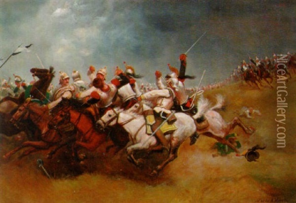 A Cavalry Skirmish Oil Painting - Aime Nicolas Morot