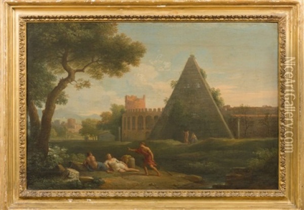 Vue De La Pyramide De Cestius A Rome Oil Painting - Jan Frans van Bloemen