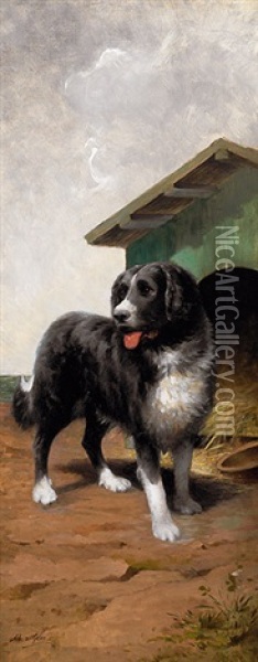 Wachhund Vor Seiner Hutte Oil Painting - Jean Victor Albert De Gesne