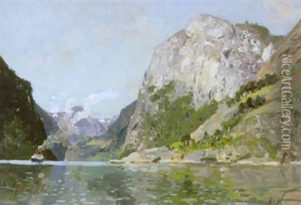 Norsk Fjordparti Med Damper Oil Painting - Adelsteen Normann