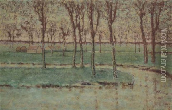 Landscape With Trees Oil Painting - William Degouve de Nuncques