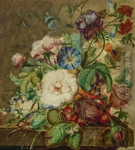 Still Life Of Flowers Oil Painting - Jan Evert Morel the Elder