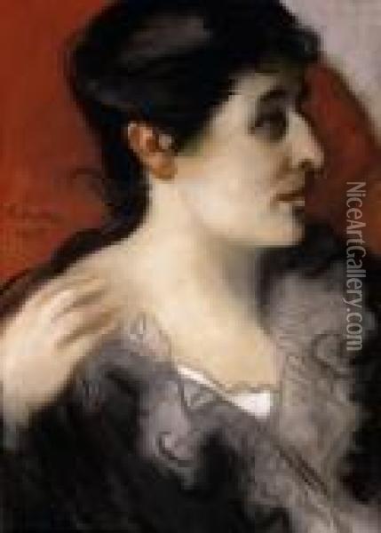 The Portrait Of Mrs. Fenyo Oil Painting - Jozsef Rippl-Ronai