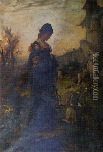 In The Churchyard Oil Painting - Alexander von Liezen-Mayer